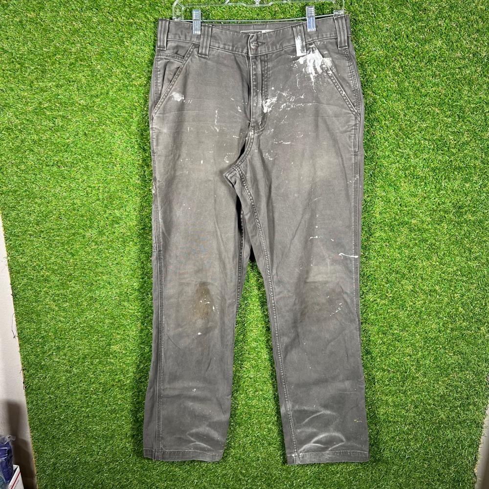 Carhartt Relaxed Fit Work Pants Mens‎ 32x34 Gray Canvas Paint Splatter Carpenter
